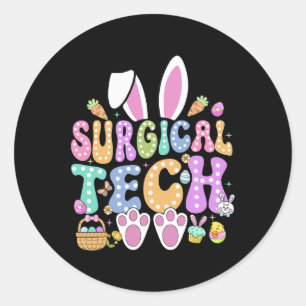 Sticker Rond Chirurgie Happy Jour de Pâques Bunny Surg Technici