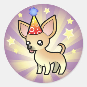Sticker Rond Chiwawa d'anniversaire (manteau lisse)