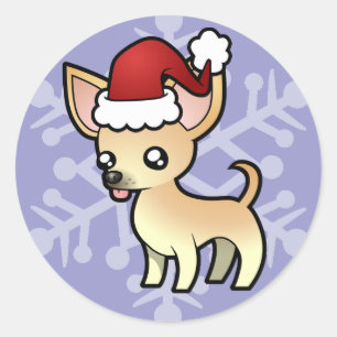 Sticker Rond Chiwawa de Noël (manteau lisse)