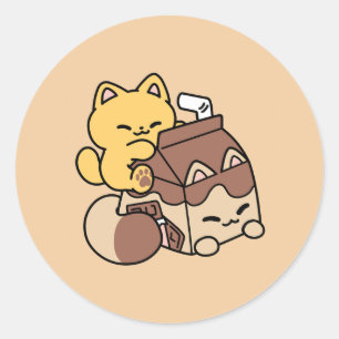 Sticker Rond Chocolat au Lait en Sirotant sur le Bonheur – Nour