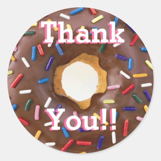 Sticker Rond Chocolat avec arrosage Donut Anniversaire Merci (Devant)