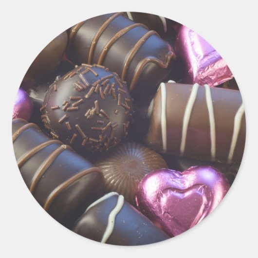 Sticker Rond chocolat avec feuille rose (Devant)