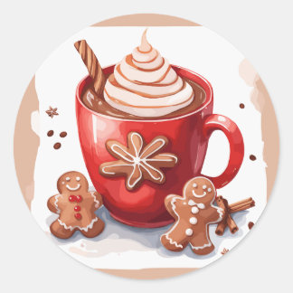 Sticker Rond Chocolat chaud avec cannelle et pain d'épices