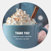Sticker Rond Chocolat chaud avec crème humide Baby shower confo (Devant)