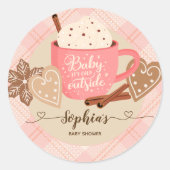 Sticker Rond Chocolat chaud Baby shower d'hiver fille (Devant)