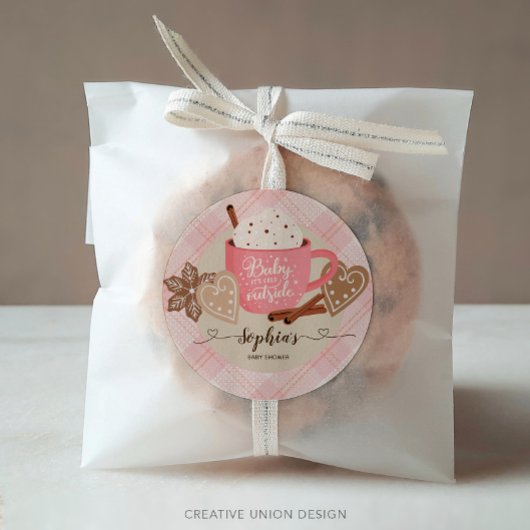 Sticker Rond Chocolat chaud Baby shower d'hiver fille
