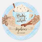 Sticker Rond Chocolat chaud Baby shower d'hiver garçon (Devant)