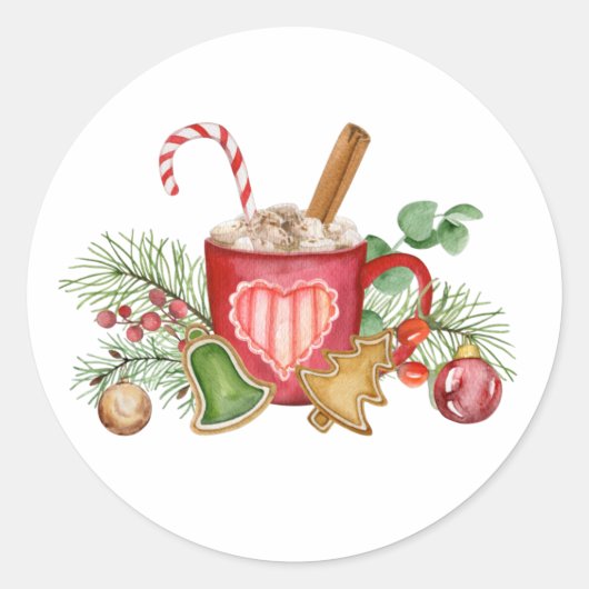 Sticker Rond Chocolat chaud de Noël Mug et ornements (Devant)
