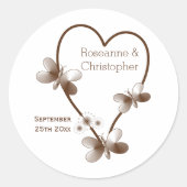 Sticker Rond Chocolat Coeur Et Papillons Design Mariage (Devant)