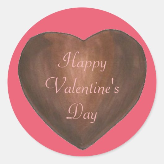 Sticker Rond Chocolat Coeur Heureuse Sainte-Valentin rose Brown (Devant)