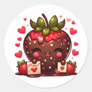 Sticker Rond Chocolat Couvert de fraise Saint-Valentin