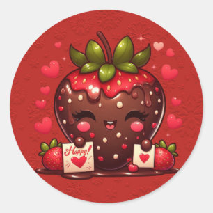 Sticker Rond Chocolat Couvert de fraise Saint-Valentin
