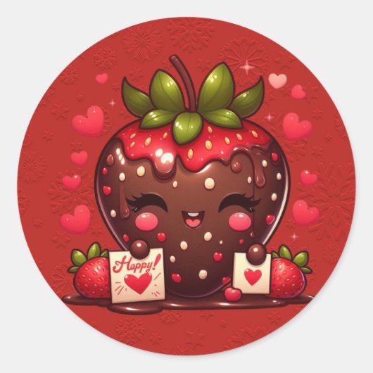 Sticker Rond Chocolat Couvert de fraise Saint-Valentin (Devant)