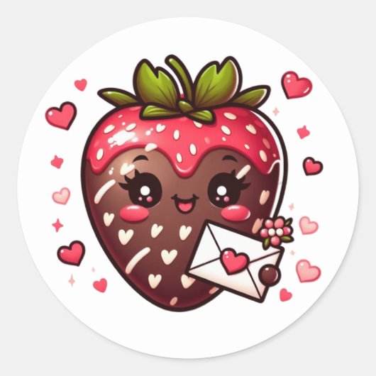 Sticker Rond Chocolat Couvert de fraise Saint-Valentin (Devant)