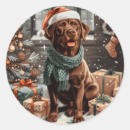 Sticker Rond Chocolat de Noël Labrador Retriever Chien (Devant)