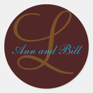 Sticker Rond Chocolat et monogramme Turquoise Mariage Sceau d'i