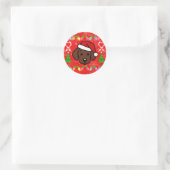 Sticker Rond Chocolat Labrador Chiot Motif de Noël (Sac)