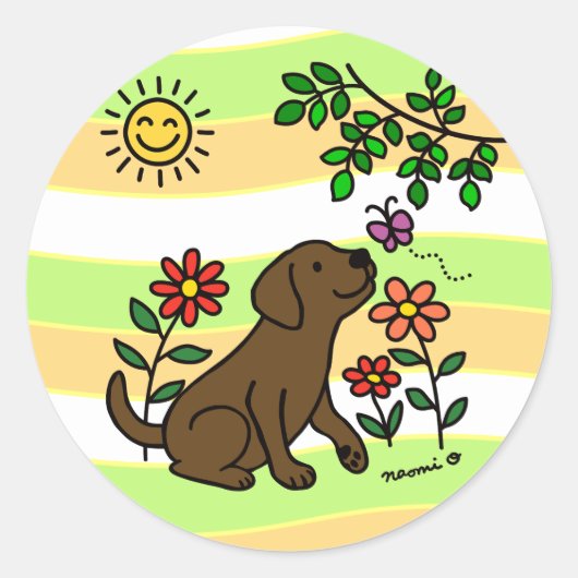 Sticker Rond Chocolat Labrador et vert (Devant)