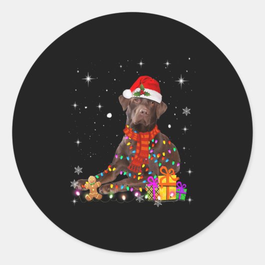Sticker Rond chocolat labrador santa chapeau fée noël lumière (Devant)