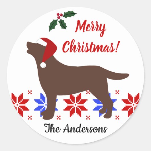 Sticker Rond Chocolat Labrador Silhouette Père Noël Noël (Devant)