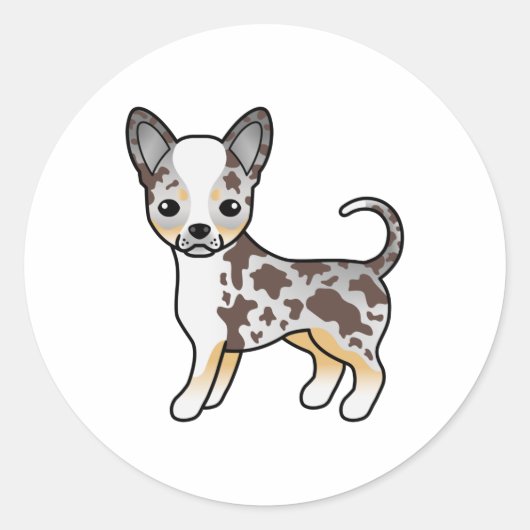 Sticker Rond Chocolat Merle Smooth Coat Chihuahua Cartographié (Devant)