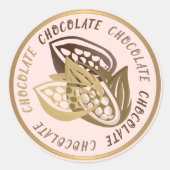 STICKER ROND CHOCOLAT OR BROWN CACAO HARICOT OR BANDE SUR ROSE (Devant)