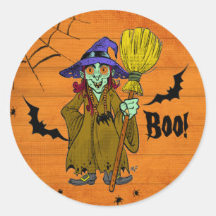 Sticker Rond Chocolat sorcière d'Halloween