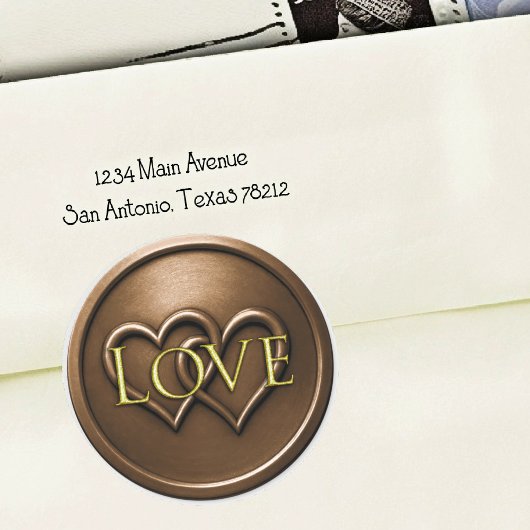 Sticker Rond Chocolate Brown Two Hearts Intertwined Wedding