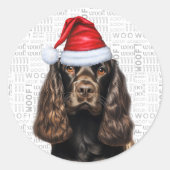 Sticker Rond Chocolate Cocker Spaniel Dog on Woof Art Christmas (Devant)