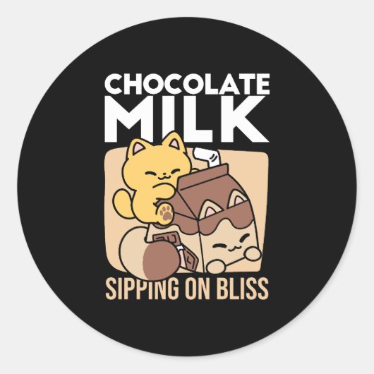 Sticker Rond Chocolate Milk Sipping on Bliss – Kawaii Cat Food (Devant)
