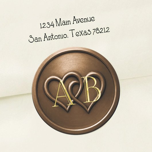 Sticker Rond Chocolate Two Hearts Intertwined Monogram Wedding
