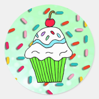 Sticker Rond Chocolats Cupcake avec des arroses de bonbons