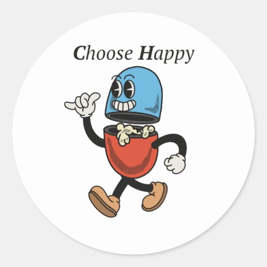 Sticker Rond Choisir heureux avec pilule super caractère design (Devant)