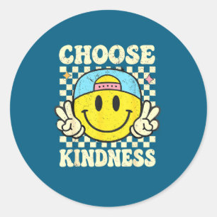 Sticker Rond Choisissez la gentillesse visage souriant groovy
