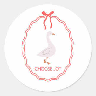 Sticker Rond Choisissez la joie Oie mignonne avec cadre ruban r