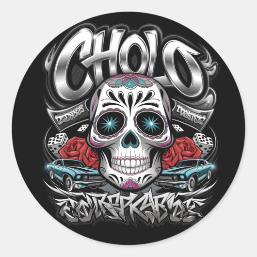 Sticker Rond Cholo Sugar Skull Cinco de Mayo Art (Devant)