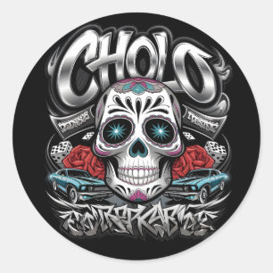 Sticker Rond Cholo Sugar Skull Cinco de Mayo Art