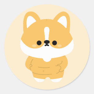 Sticker Rond Chonky Corgi
