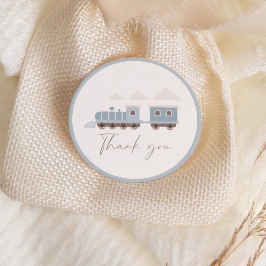 Sticker Rond Choo Choo Train Boys Blue Birthday Party