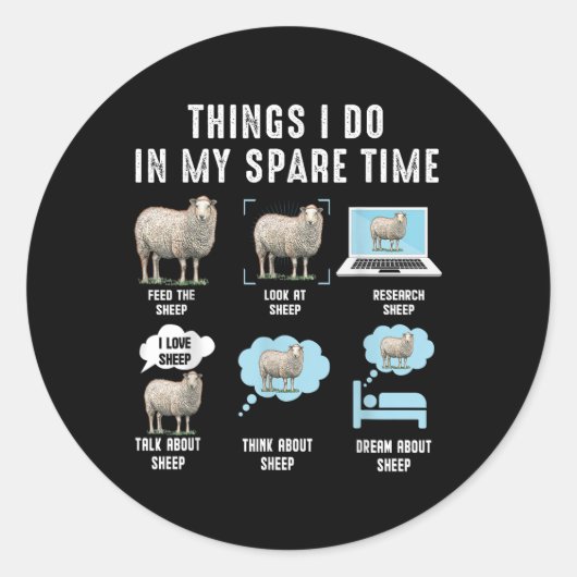 Sticker Rond Choses que je fais pendant mon temps libre Moutons (Devant)