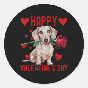 Sticker Rond Chou Dachshund Chien Coeur Rouge Couples Joyeux Va