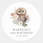Sticker Rond Chouette à l'aquarelle mignonne fête d'anniversair (Devant)
