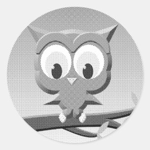 Sticker Rond Chouette À Papier En Noir Et Blanc