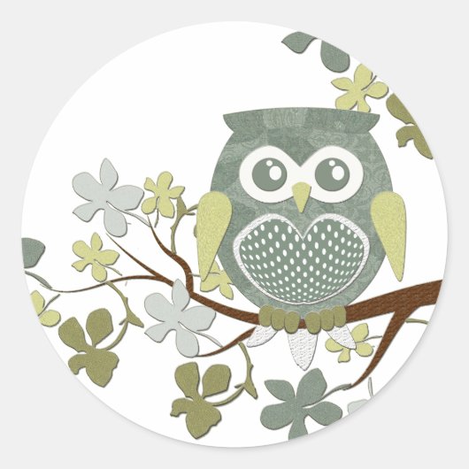 Sticker Rond Chouette à points polka dans l'arbre (Devant)