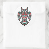 Sticker Rond Chouette à tête bleue rouge et noire haïda (Sac)
