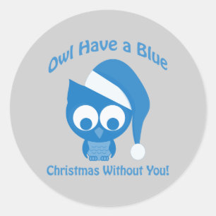 Sticker Rond Chouette a un Noël bleu sans toi