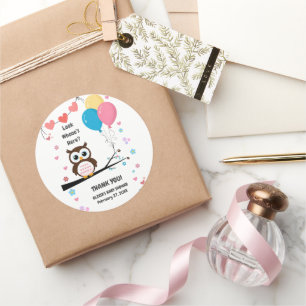 Sticker Rond Chouette adorable avec ballons et Baby shower de c