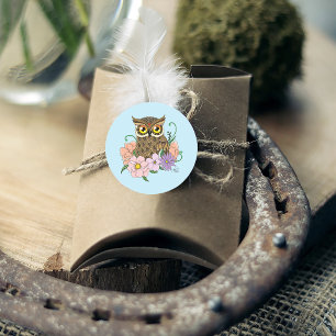 Sticker Rond Chouette aux fleurs pastel de printemps