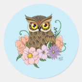Sticker Rond Chouette aux fleurs pastel de printemps (Devant)