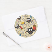 Sticker Rond Chouette avec Motif de viande (Enveloppe)